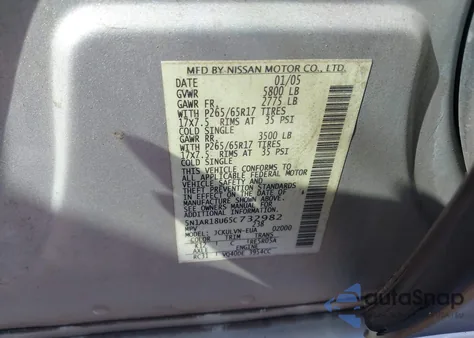 2005 Nissan Pathfinder Le from USA, damaged, VIN 5N1AR18U65C732982